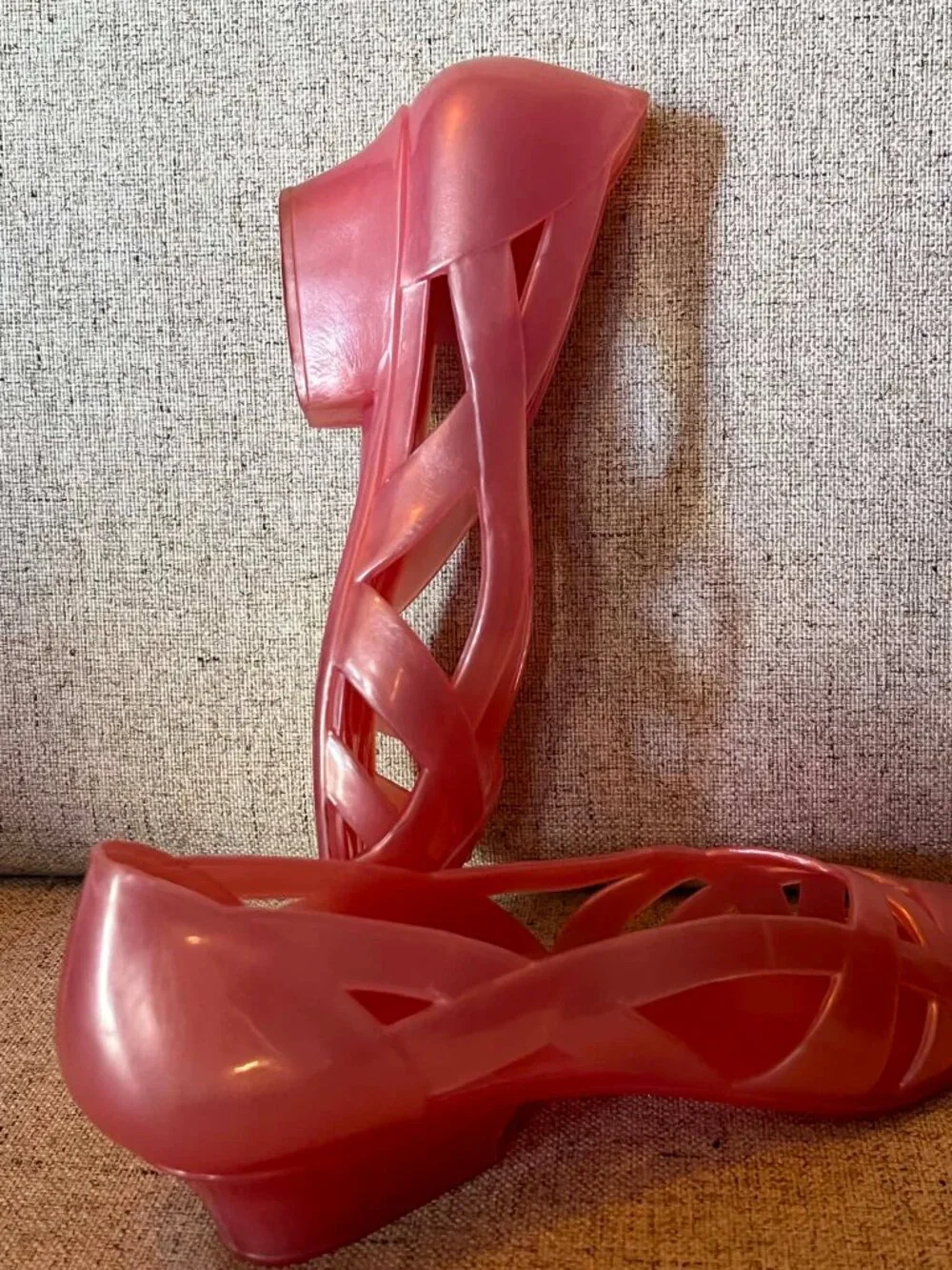 Vintage 80's-90's Wedge Jelly Shoes Peachy/Pink Size Y7